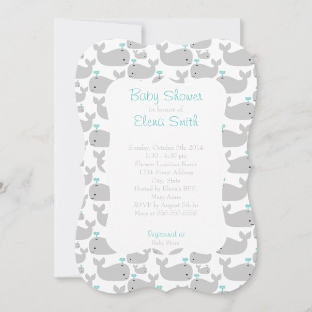 Invitation Baby shower de baleines grises (Devant)