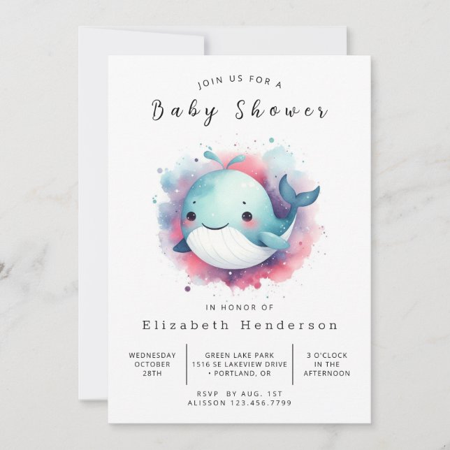 Invitation Baby shower de baleines imprimables enchanté (Devant)