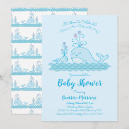 Invitation Baby shower de baleines mignonne Océan bleu neutre