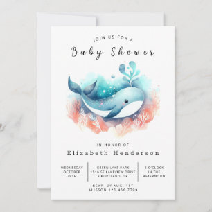 Invitation Baby shower de baleines modifiable amusant