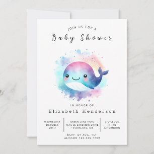 Invitation Baby shower de baleines modifiable en mer
