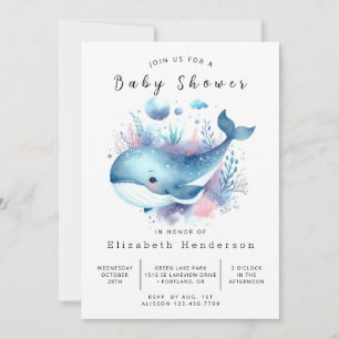 Invitation Baby shower de baleines modifiable et neutre selon