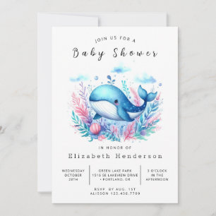 Invitation Baby shower de baleines modifiable moderne