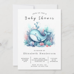 Invitation Baby shower de baleines modifiable nautique