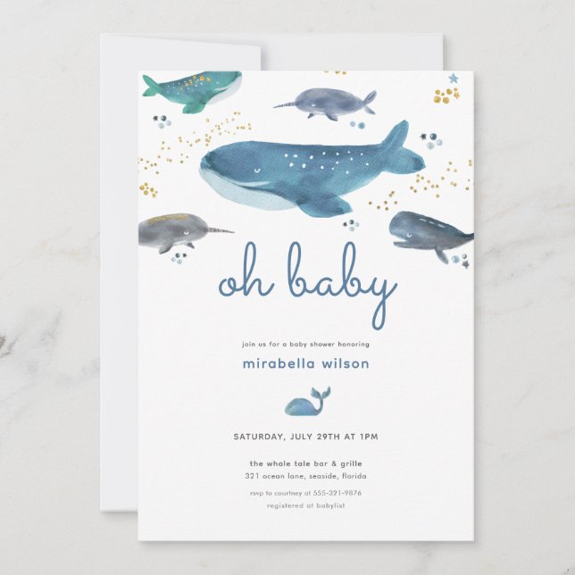 Invitation Baby shower de baleines océaniques mode (Devant)