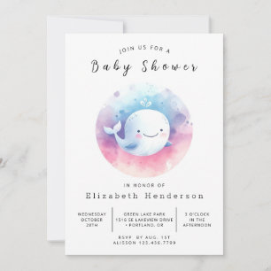 Invitation Baby shower de baleines personnalisé simple