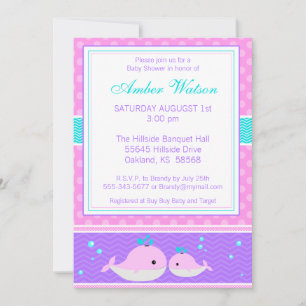 Invitation Baby shower de baleines roses