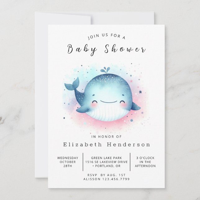 Invitation Baby shower de baleines sous-marines en ligne (Devant)