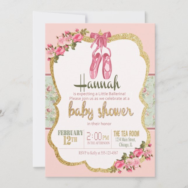 Invitation Baby shower de ballerine (Devant)