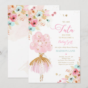 Invitation Baby shower De Ballerine Florale Rose Et Monnaie