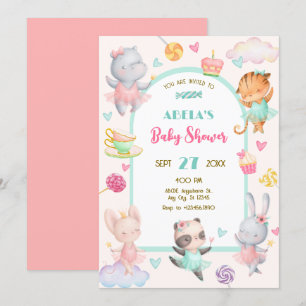 Invitation Baby shower de ballerine mignon Pastel