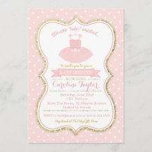 Invitation Baby shower de ballet Tutu rose et or