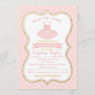 Invitation Baby shower de ballet Tutu rose et or