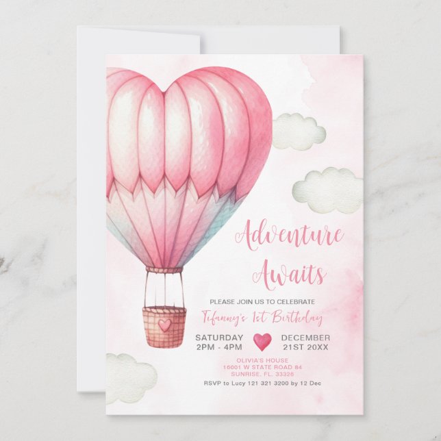 Invitation Baby shower de ballon à air chaud Adventure Pink (Devant)