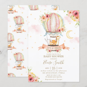 Invitation Baby shower de ballon à air chaud Jungle Animaux F