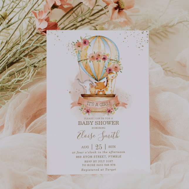 Invitation Baby shower de ballon à air chaud Jungle Animaux F (Créateur téléchargé)
