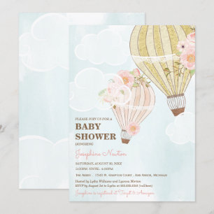 Invitation Baby shower de ballon à air chaud Pastel Pink & Go