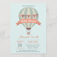 Invitation Baby shower de ballon à air chaud rose
