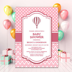 Invitation Baby shower de ballon à air chaud rose