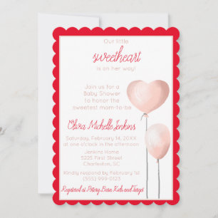 Invitation Baby shower de ballon à coeur rose pale