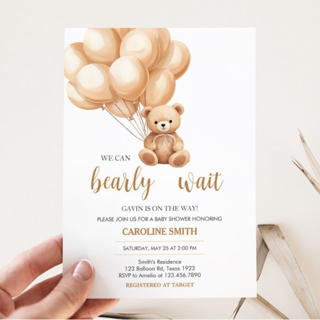 Invitation Baby shower de ballon Brown d'ours (We Can Bearly Wait Baby Shower Invitation)