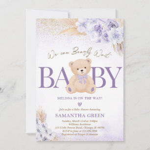 Invitation Baby shower de ballon d'ours pourpre