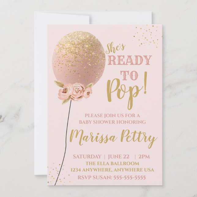 Invitation Baby shower de ballon prêt à sauter l'or rose (Devant)