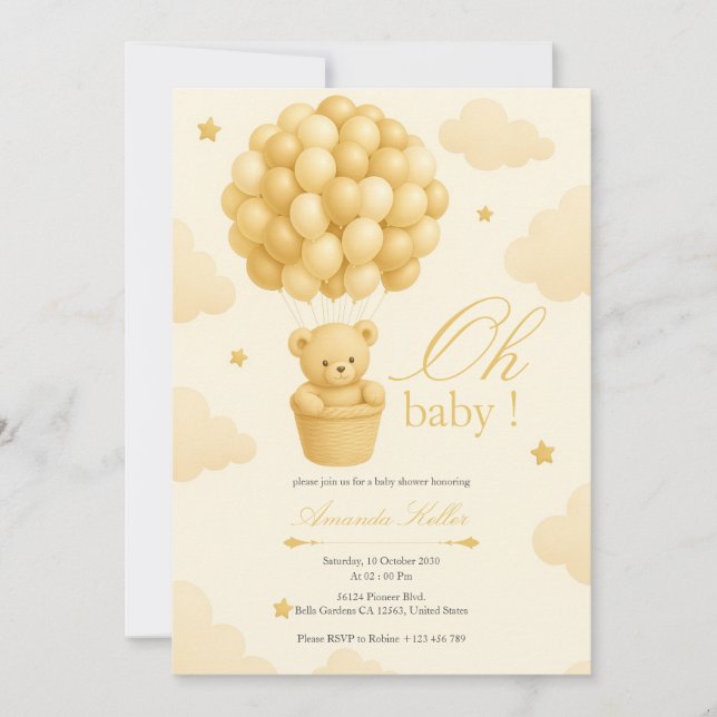 Invitation Baby shower de ballon Teddy Bear (Devant)