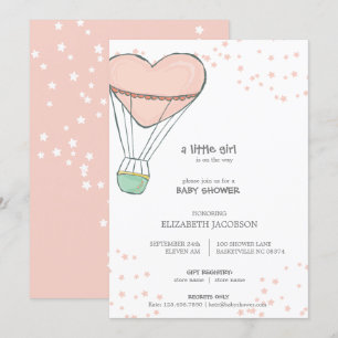 Invitation Baby shower de ballons à air chaud rose pâle