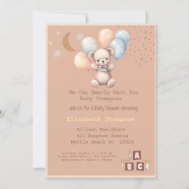 Invitation Baby shower de ballons d'ours en peluche mignon Bo