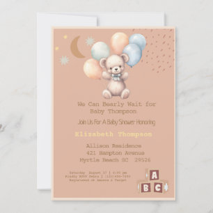 Invitation Baby shower de ballons d'ours en peluche mignon Bo