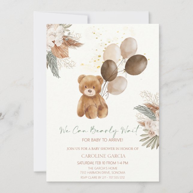Invitation Baby shower de ballons en Teddy adorable (Devant)