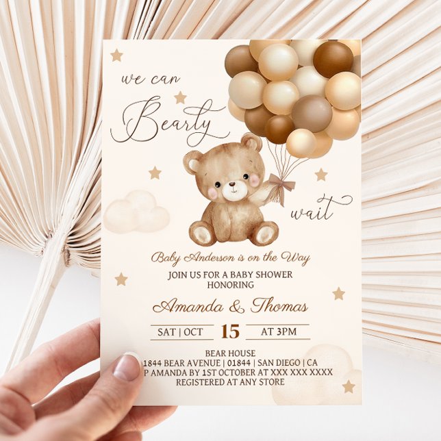 Invitation Baby shower de ballons neutres Brown de l'ours en  (Créateur téléchargé)