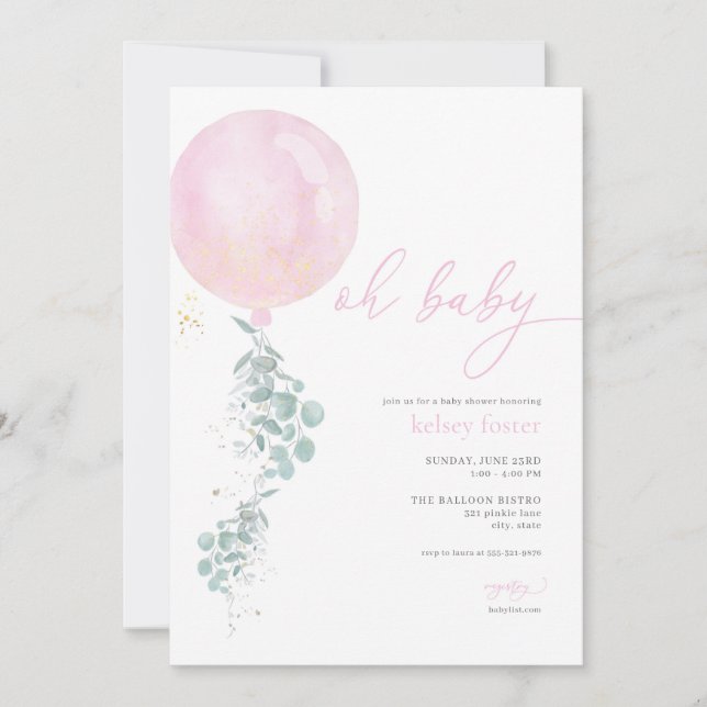 Invitation Baby shower de ballons rose fille (Devant)
