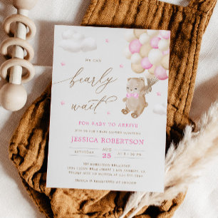Invitation Baby shower de Ballons roses de l'ours 