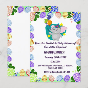 Invitation Baby shower de Ballons Volants Eléphants Cute