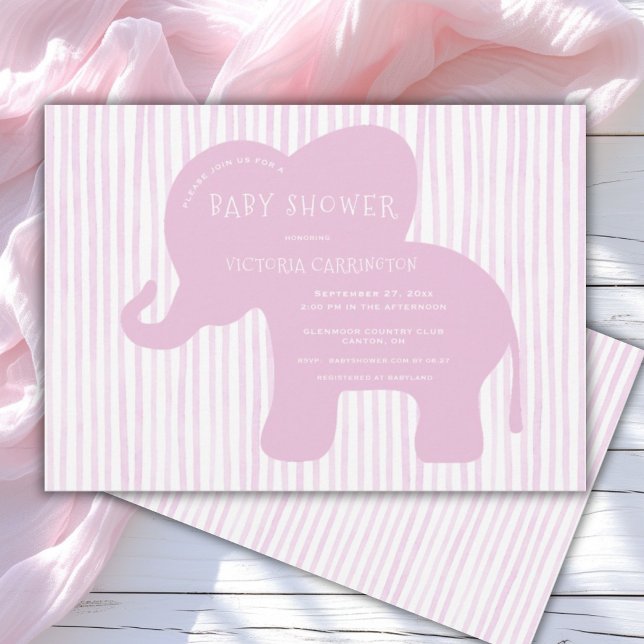 Invitation Baby shower de bande d'éléphant rose mignon (Créateur téléchargé)