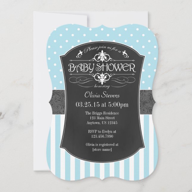 Invitation Baby shower de bandes de tableau noir c (Devant)