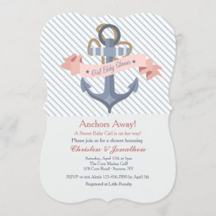 Invitation Baby shower de bannière Ancre rose