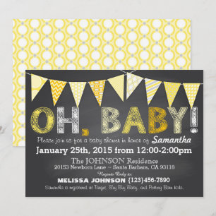 Invitation Baby shower de bannière de la bannière Jaune Chalk