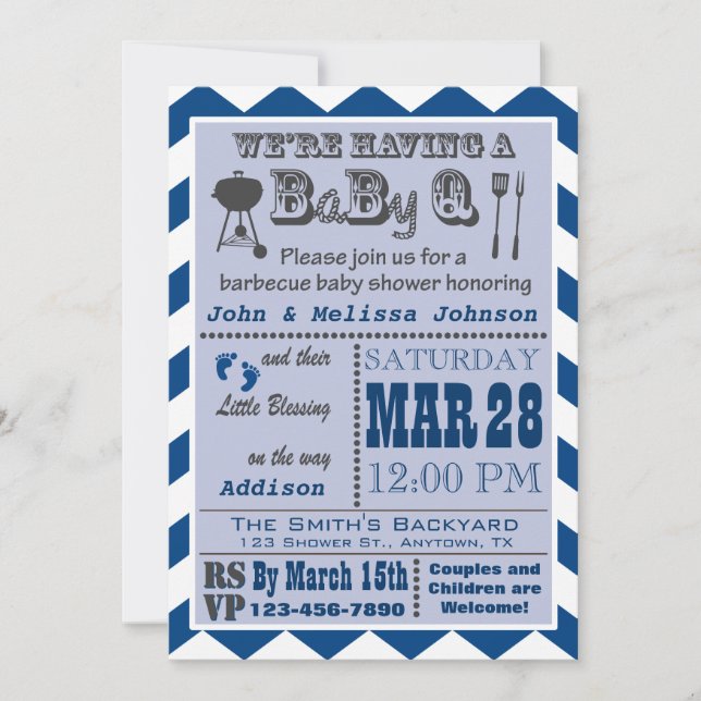 Invitation Baby shower de barbecue de la Marine BaByQ (Devant)