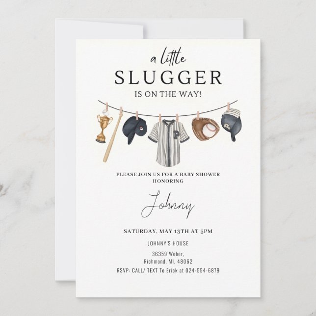 Invitation Baby shower de base-ball (Devant)