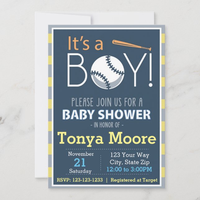 Invitation Baby shower de base-ball (Devant)
