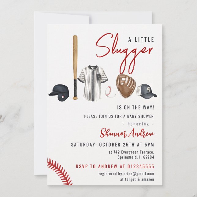 Invitation Baby shower de base-ball (Devant)