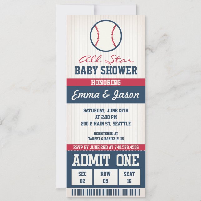 Invitation Baby shower de base-ball (Devant)