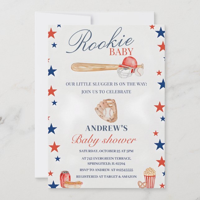 Invitation Baby shower de base-ball personnel (Devant)