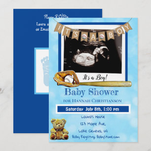 Invitation Baby shower de baseball Blue Baby Boy Ultrasound