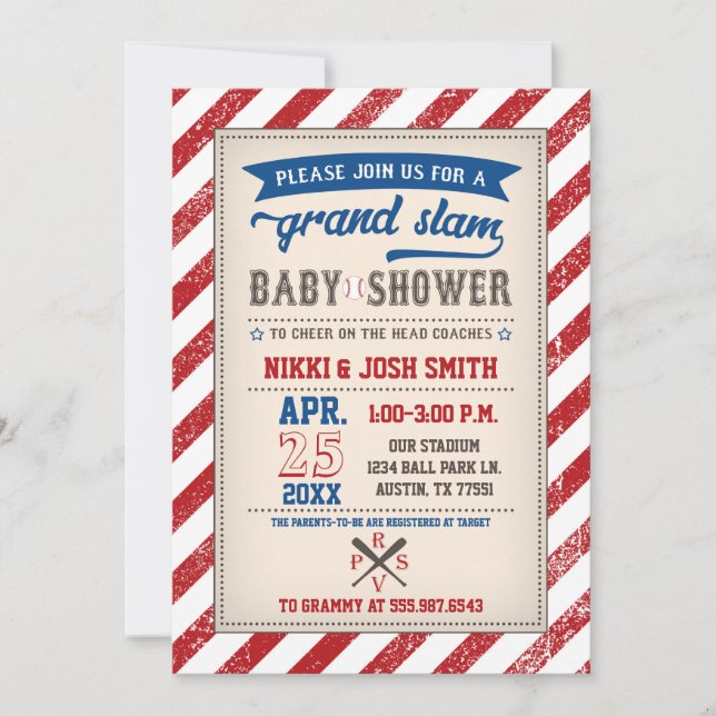 Invitation Baby shower de baseball Couples Coed Vintage (Devant)