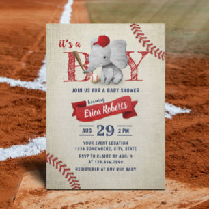 Invitation Baby shower de baseball de garçon adorable Elephan