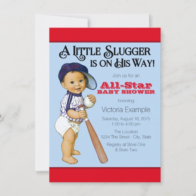 Invitation Baby shower de baseball garçons (Devant)